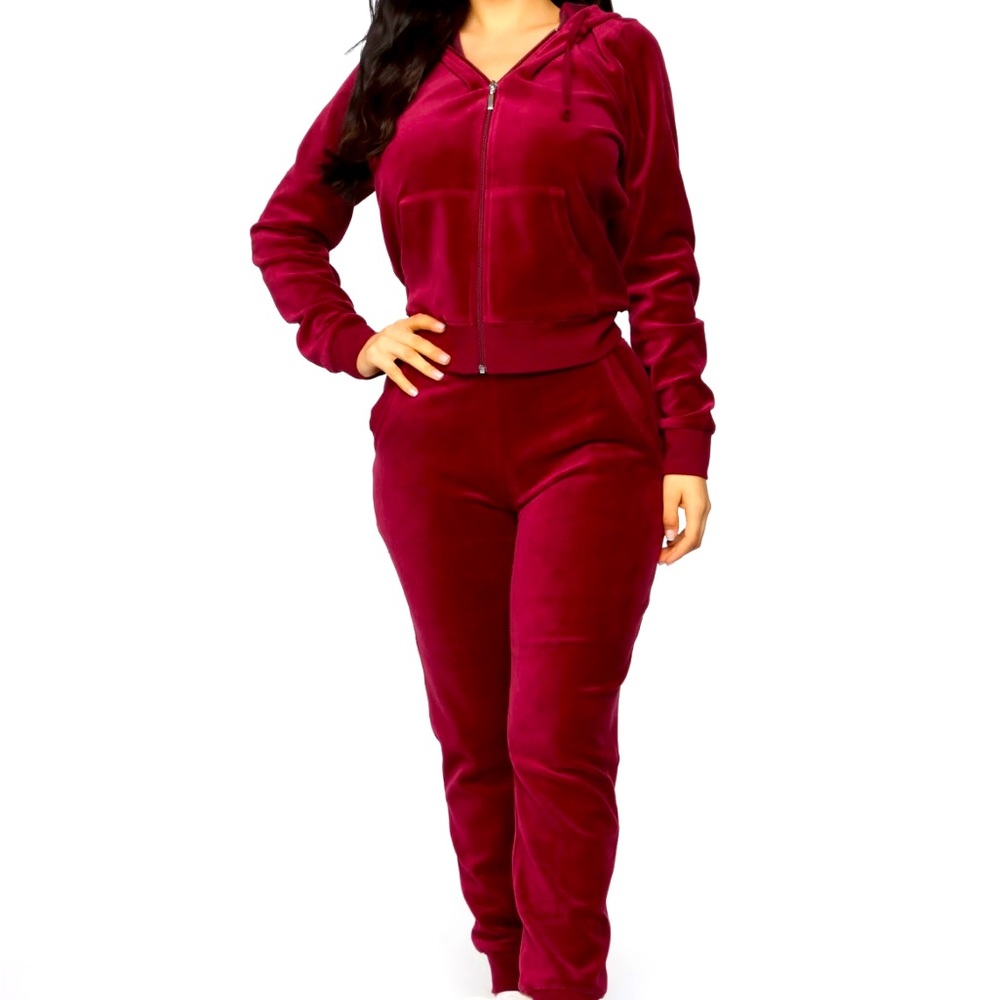 Burgundy velvet Jogging suit